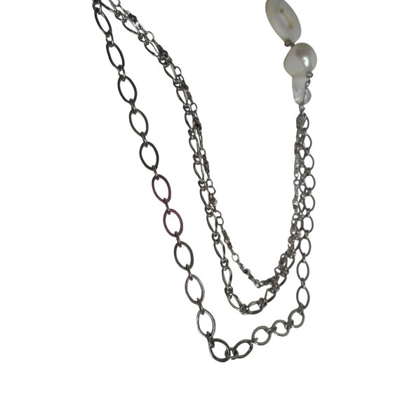 lia sophia Costume Necklace white abstract beads pearls on silver tone 19" drop - Picture 2 of 5